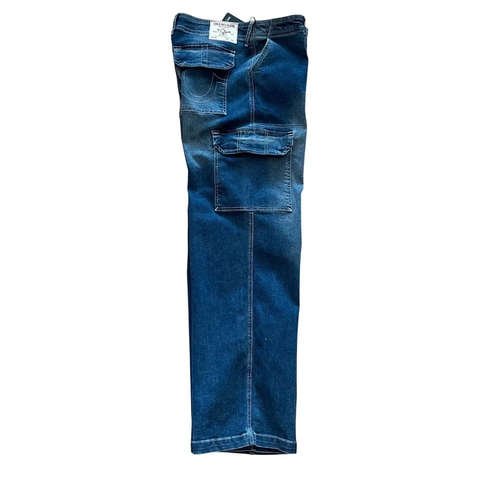 True Religion Cargo SN Straight Carpenter Jeans Med Wintry Wash 600876‎ Mens 28